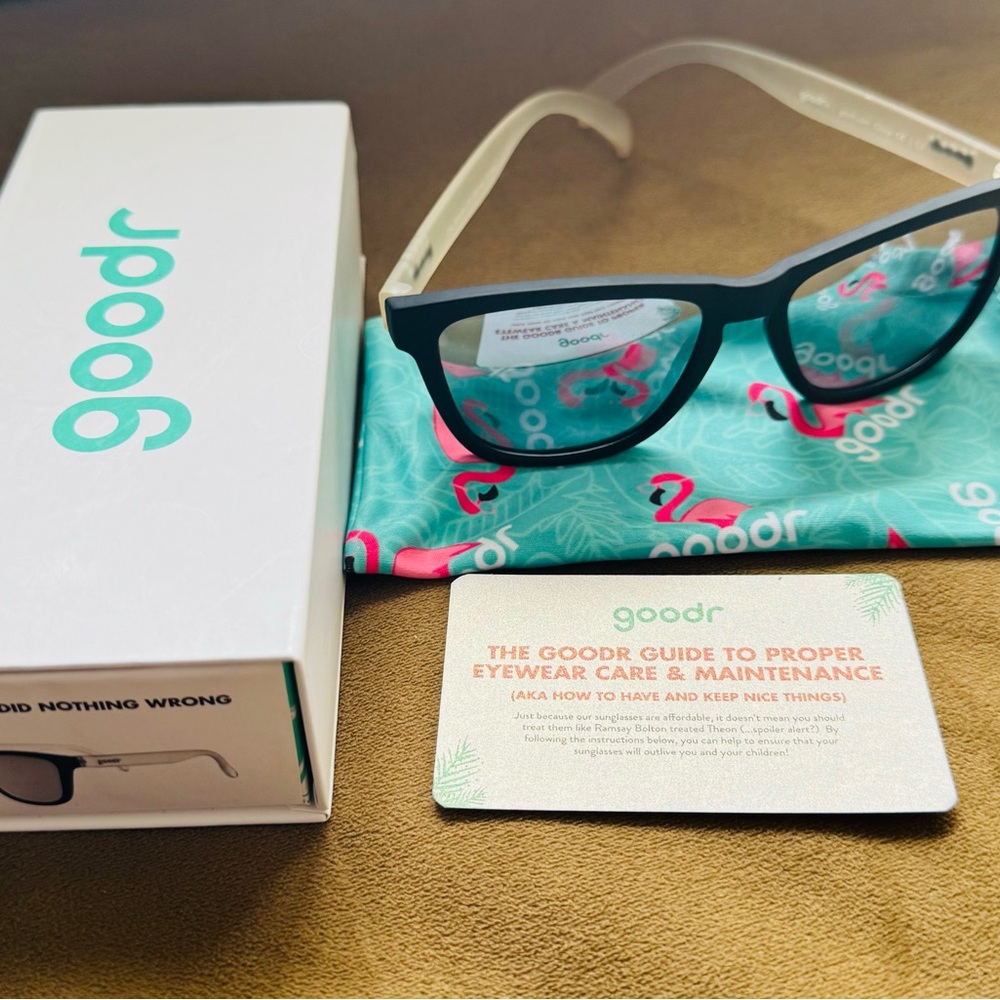 Goodr Mirrored Sunglasses with Flamingo Pouch and Box